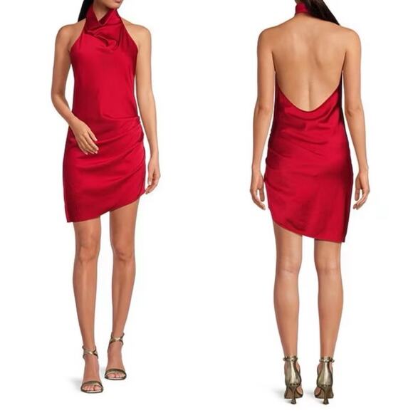 NWT Gianni Bini Y2K Peyton Red Satin Slinky Halter Dress 0 NWT - Picture 1 of 7
